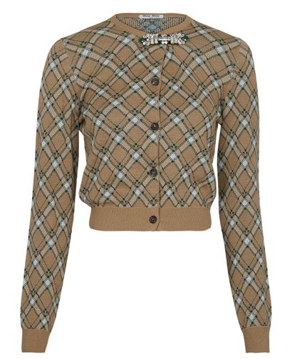 Miu Miu Embellished Check Cardigan, front view