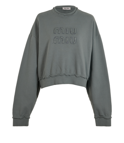 Miu Miu Distressed Logo Sweatshirt, &pound;350, Clothing, Grey, Cotton, Front view