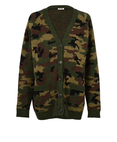 Miu Miu Camouflage Cardigan, £250, Clothing, Green, Wool, Front view