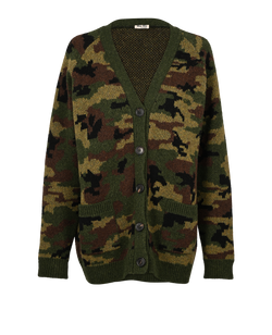 Miu Miu Camouflage Cardigan, Virgin Wool, Green, UK 10, 3*