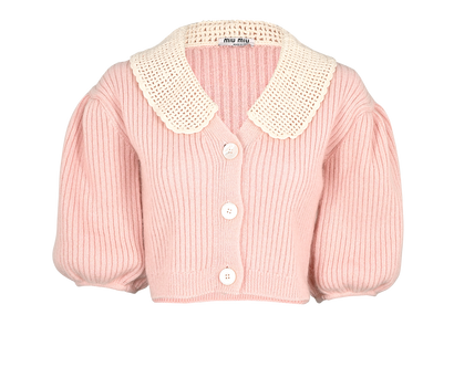 Miu Miu Crochet Collar Cardigan, £450, Clothing, Pink, Cashmere, Front view