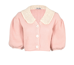 Miu Miu Crochet Collar Cardigan, Cashmere, Pink, UK6, 3*