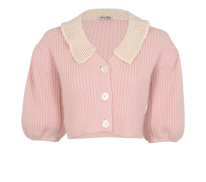 Miu Miu Crochet Collar Cardigan, &pound;410, Clothing, Pink, Cashmere/Mohair, Front view