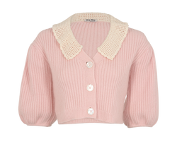 Miu Miu Crochet Collar Cardigan, Cashmere/Mohair, Pink, UK4, 3*