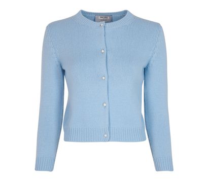 Miu Miu Pearl Button Cardigan, &pound;250, Clothing, Blue, Cashmere, Front view