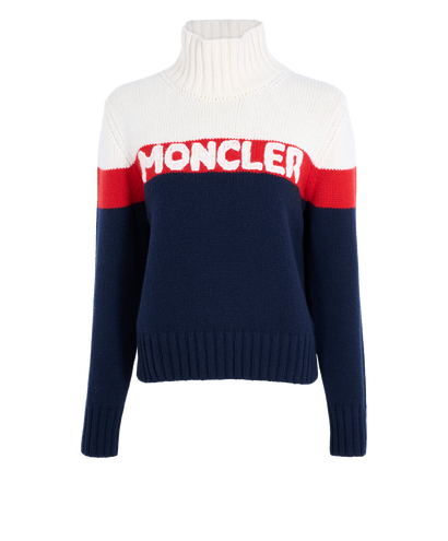 Moncler Turtleneck Jumper, &pound;195, Clothing, Black/Pink, Wool, Front view
