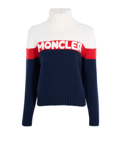 Moncler Turtleneck Jumper, Wool, Tricolour, Sz M,  3*
