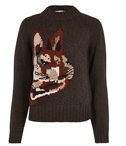 Mulberry Embroidered Bunny Intarsia Sweater, Wool, Brown, XS, 2*