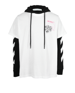 Off-White Double Tee Hoodie, Mens, Cotton, Black/White, Sz S, 3*