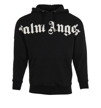 Palm Angels Logo Hoodie, &pound;150, Clothing, Black, Cotton, Front view