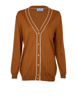 Prada V-Neck Cardigan, Wool, Tan, UK12, 3*