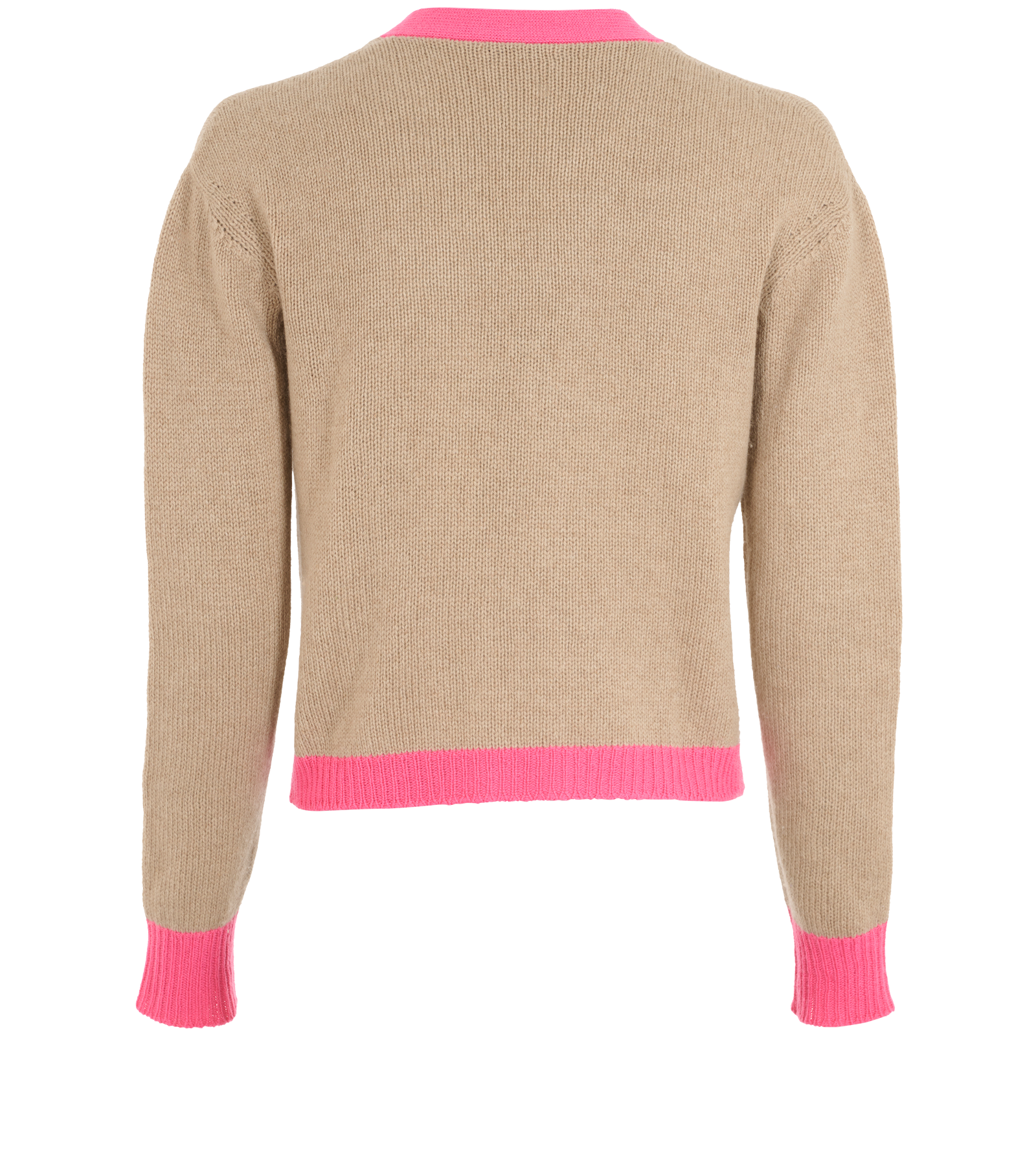 Prada Contrast Trim Cardigan, &pound;180, Clothing, Beige/Pink, Cashmere, Back view