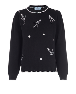 Prada Embroidered Jumper, Wool, Black, UK12, 3*