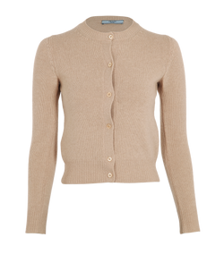 Prada Round-Neck Cardigan, Wool/Cashmere, Beige, UK6, 2*