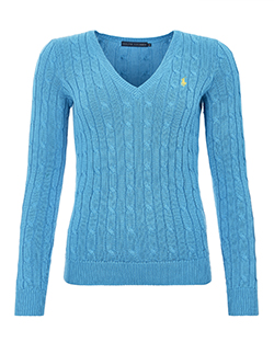 Ralph Lauren Cable Knit Jumper, Cotton, Turquoise, UK XS