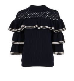 Self-Portrait Knitted Frill Sweater, Wool/ Cotton, Navy/White, M, 2*