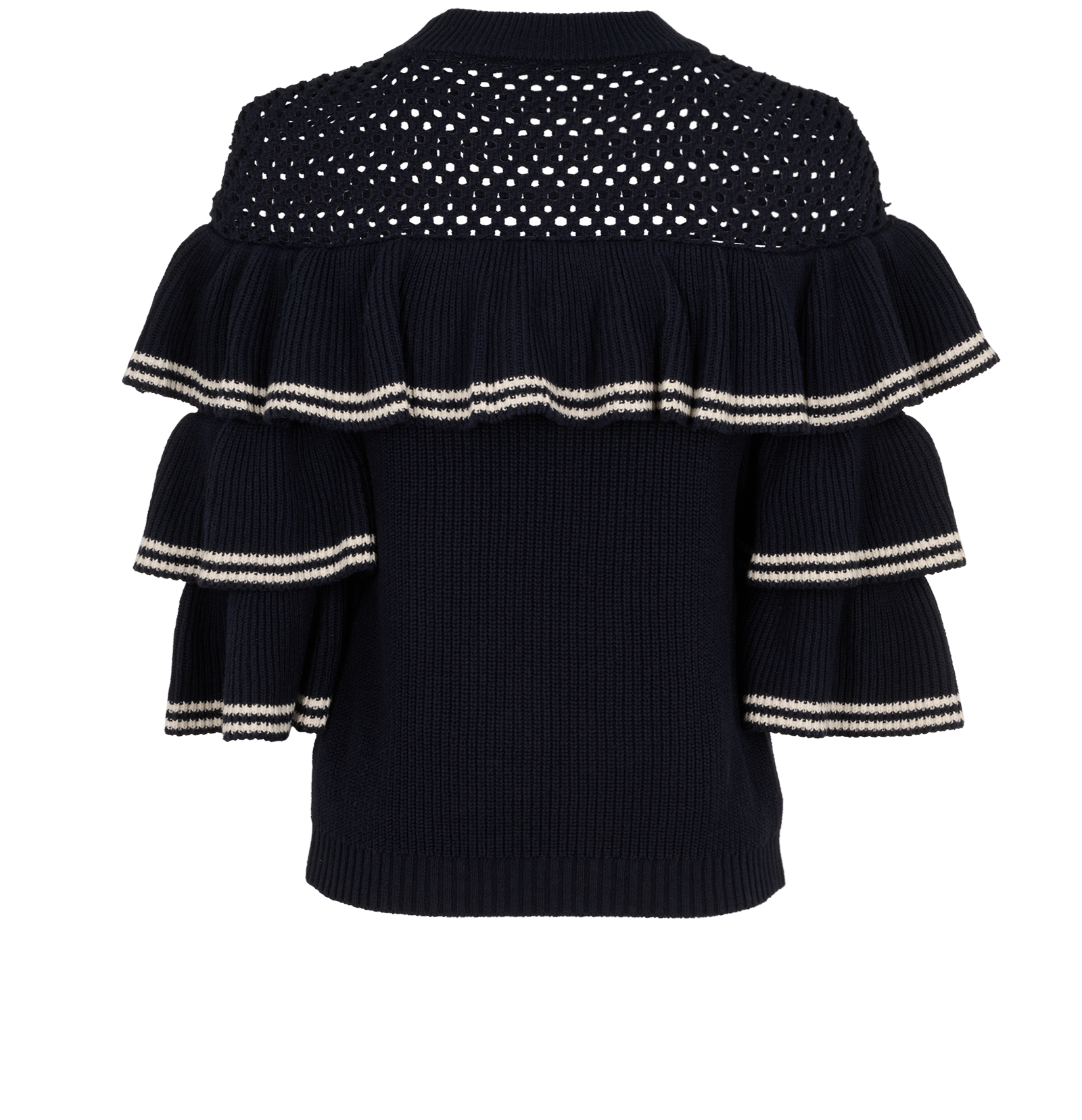 Self-Portrait Knitted Frill Sweater, &pound;80, Clothing, Navy/White, Wool, Back view