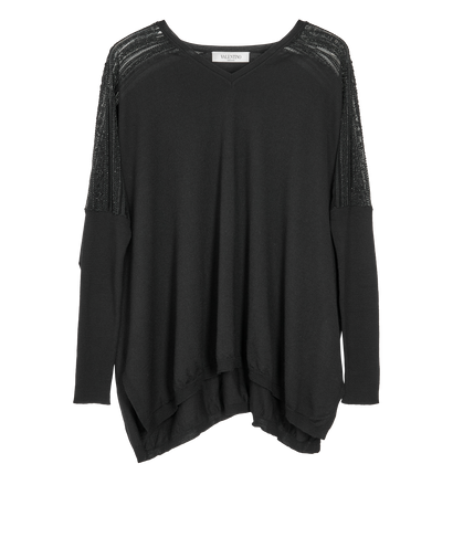 Valentino V-Neck Beaded Jumper, &pound;110, Clothing, Black, Wool, Front view