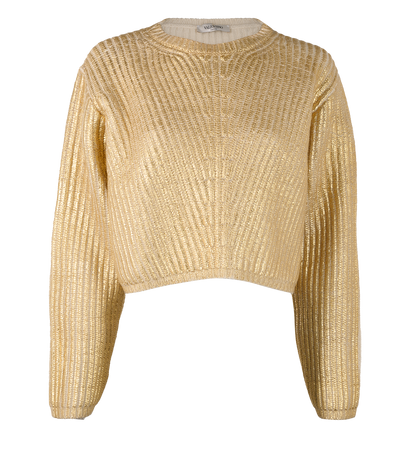 Valentino Ribbed Cropped Jumper, &pound;195, Clothing, Gold, Wool, Front view