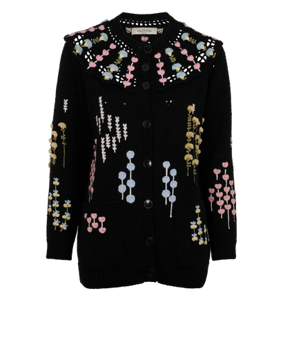 Valentino Garavani Pointelle Knit Cardigan, &pound;195, Clothing, Black, Wool, Front view