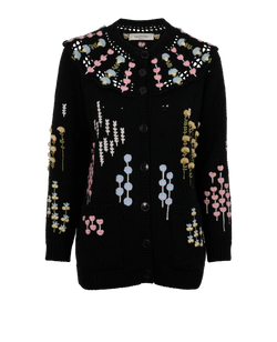 Valentino Garavani Pointelle Knit Cardigan, Wool, Black, SzS, 2*
