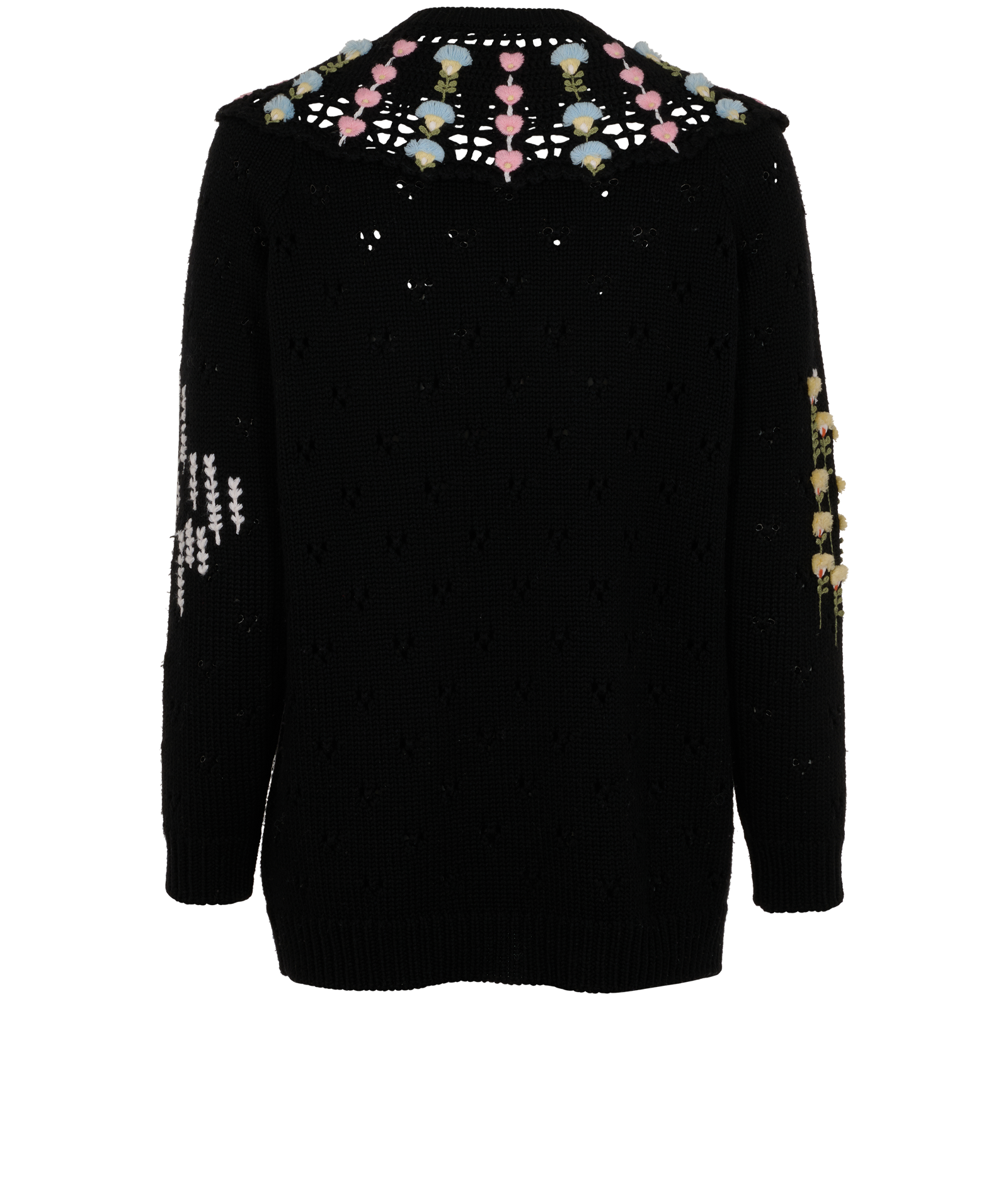 Valentino Garavani Pointelle Knit Cardigan, &pound;195, Clothing, Black, Wool, Back view