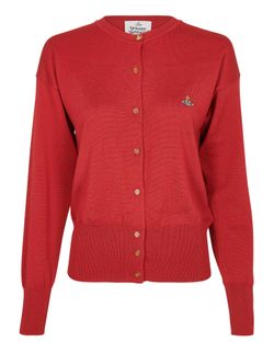 Vivienne Westwood Iconic Orb Cardigan, Wool, Red, Sz XL, 3
