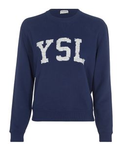 Saint Laurent Logo Sweatshirt, Cotton, Navy, XS, 2*