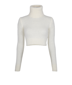 Saint Laurent Crop Turtle Neck Top, Mohair, Cream, Sz XS, 3*