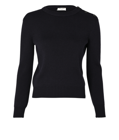 Saint Laurent Button-Shoulder Jumper, £295, Clothing, Navy, Cotton/Wool, Front view