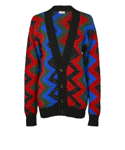 Saint Laurent Grandpa Sequin Cardigan, £310, Clothing, Black/Green/Red, Wool, Front view