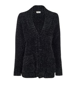 Saint Laurent Chenille Cardigan, Acetate, Black/Silver, Sz XS, 3*