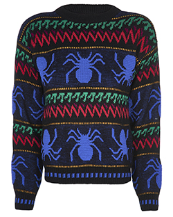 Saint Laurent Spider Logo Knitted Sweater, Wool, Blue/Black/Red, S, 2*