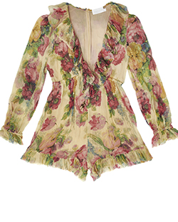 Zimmermann Floral Printed Melody Playsuit, Viscose, Pink/Green, 10m 3*