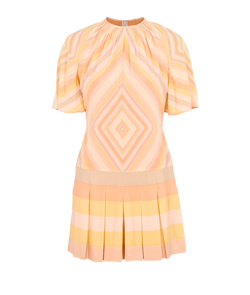 Valentino Stripes Pleated Playsuit, Silk, Pink/Orange, UK8, 2*