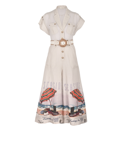 Zimmermann Postcard Belted Jumpsuit, £350, Clothing, Blue/Pink/Red/White/Yellow, Linen/Silk, Front view