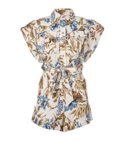Zimmermann Printed Playsuit, Linen, Beige, UK6, 3*