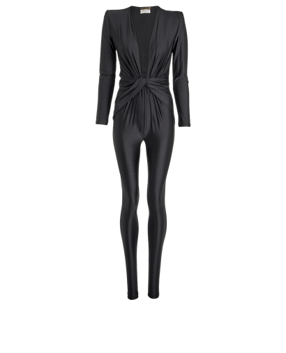 Saint Laurent Drapped Jumpsuit, &pound;550, Clothing, Black, Polyester (Polymer), Front view