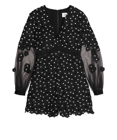 Self-Portrait Daisy Dot Floral Lace Romper, &pound;120, Clothing, Black, Polyester (Polymer), Front view