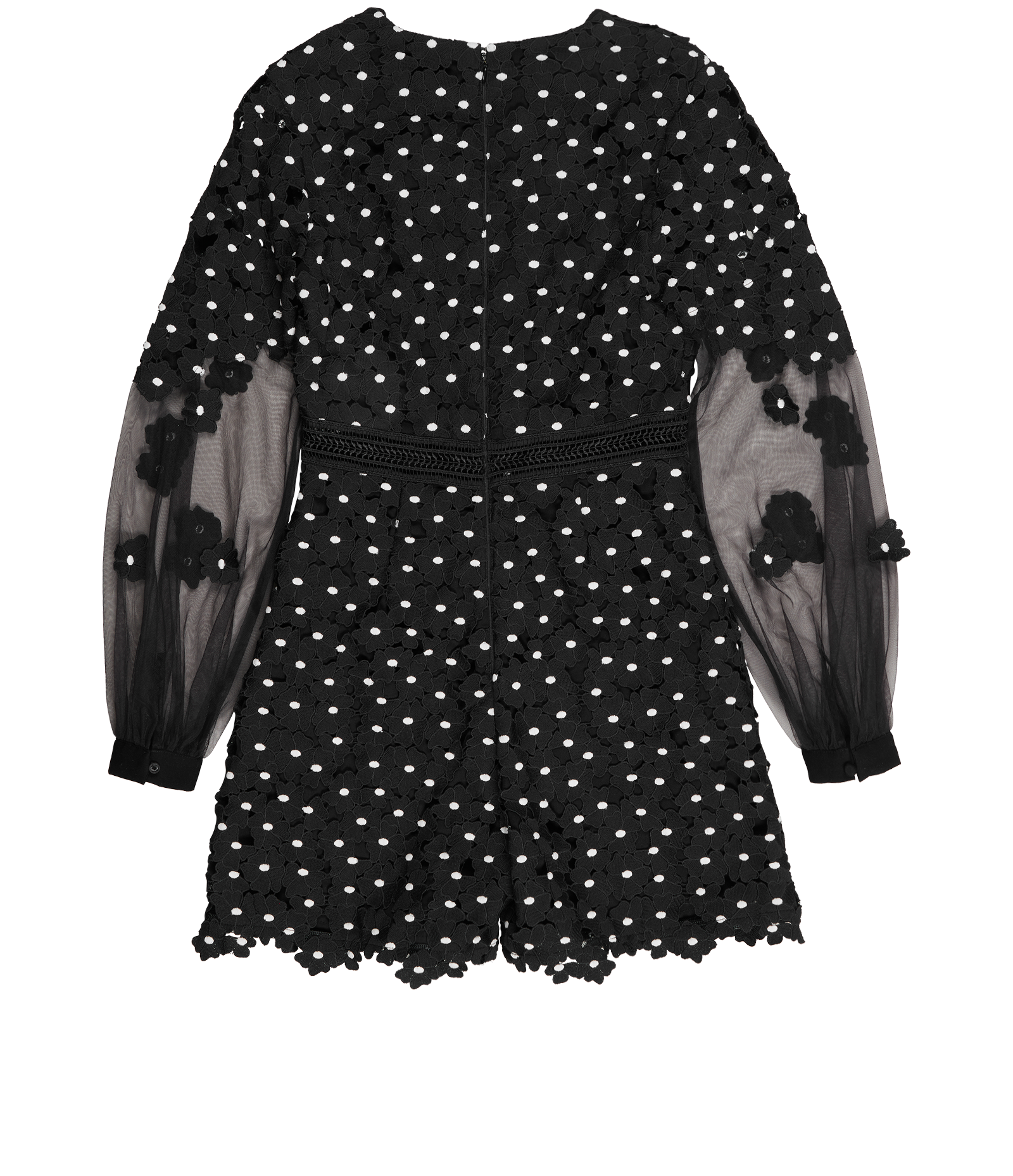 Self-Portrait Daisy Dot Floral Lace Romper, &pound;120, Clothing, Black, Polyester (Polymer), Back view