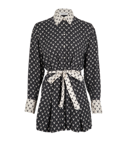 Valentino Belted Logo Print Playsuit, Silk, Black/White, UK8, 2*