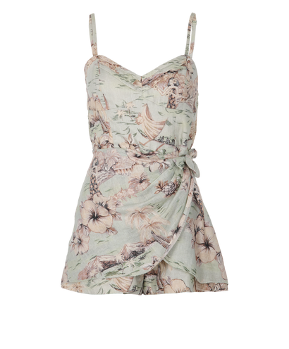 Zimmermann Floral Playsuit, &pound;130, Clothing, Cream/Green, Linen, Front view