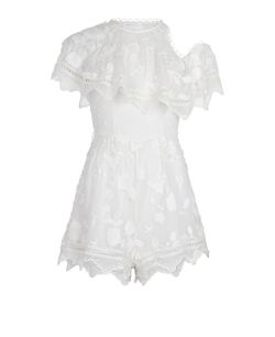 Zimmerman One Shoulder Ruffle Playsuit, Cotton, White, UK10, 3*