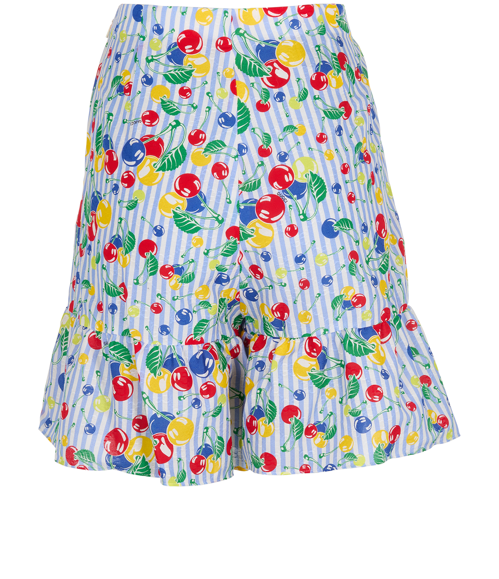 Gucci Cherries & Stripe Print Shorts, &pound;150, Clothing, Blue, Cotton, Back view