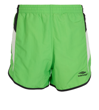 Balenciaga 3B Icon Track Shorts, &pound;150, Clothing, Green, Polyester Mix, Front view