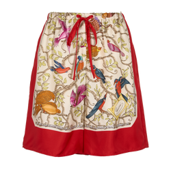 Gucci Flower Print Shorts, Silk, Red/Beige, Sz S, 2*