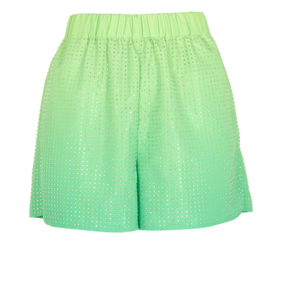 Self-Portrait Rhinestones Hotfix Shorts, &pound;80, Clothing, Green, Polyester, Front view