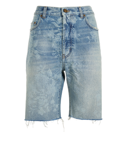 Saint Laurent Flower Print Denim Short, &pound;195, Clothing, Blue, Cotton, Front view