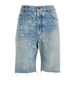 Saint Laurent Flower Print Denim Short, Cotton, Blue, UK12, 3*
