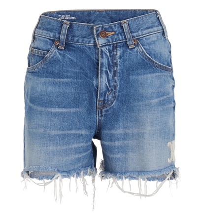 Celine Triomphe Distressed Shorts, &pound;250, Clothing, Blue, Cotton/Denim, Front view